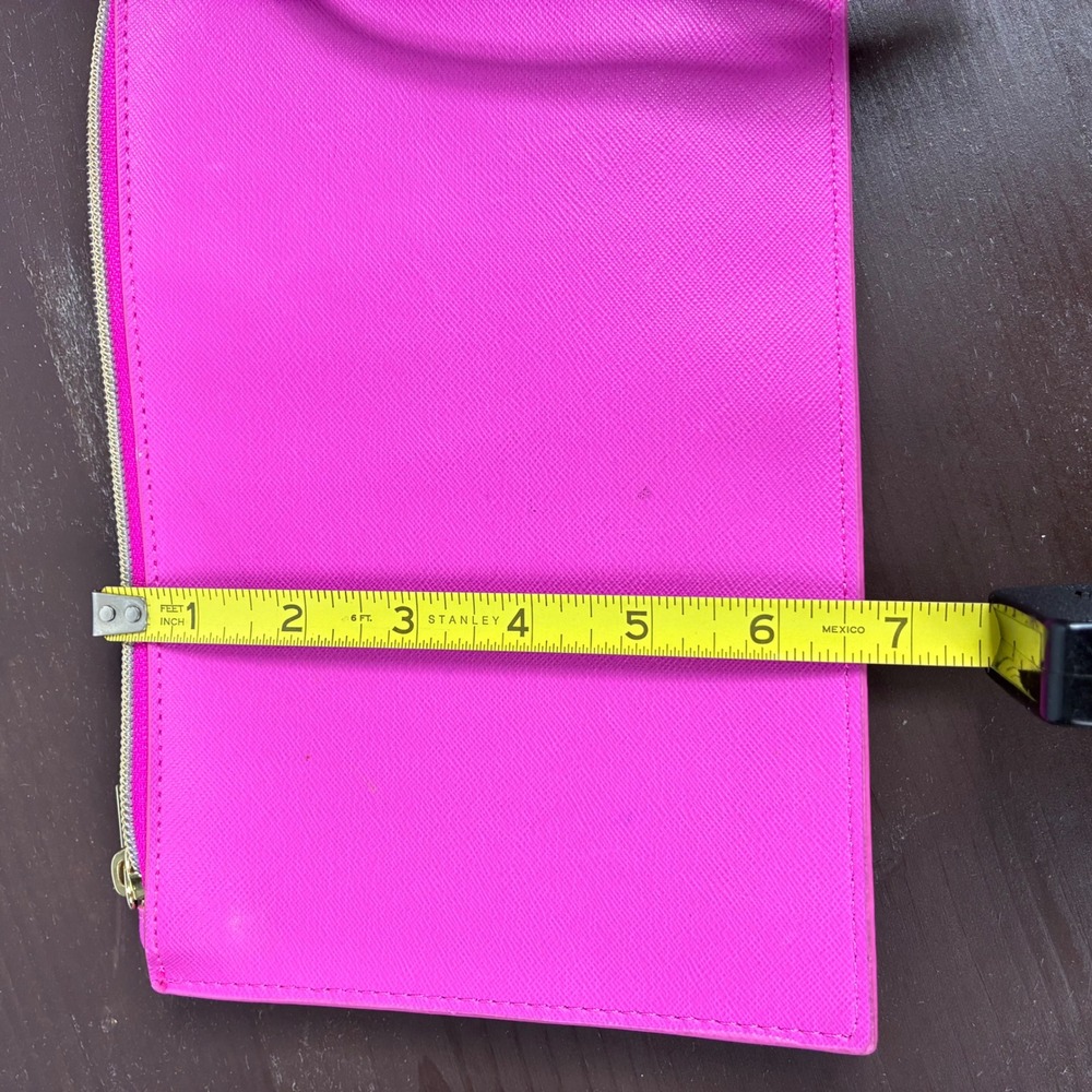 Ted Baker Wristlet Clutch Bag Pink Saffiano Leather Gold Logo Hot Pink Zip - Picture 6 of 9